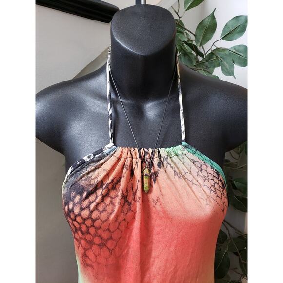 Good Time Long Maxi Dress Women's L Multicolor Halter Neck Sleeveless Pullover - Picture 6 of 11